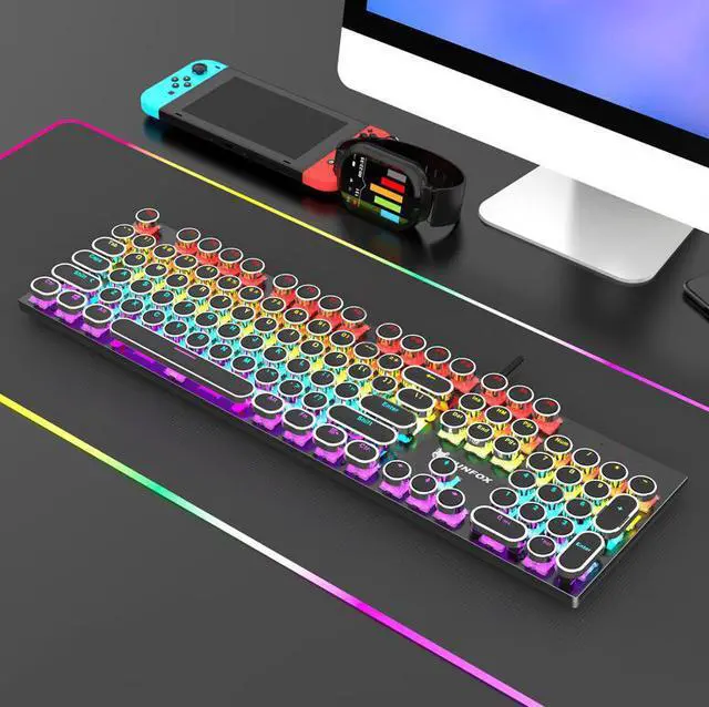 Alt view image 4 of 6 - Gemdeck Retro Steampunk Mechanical Gaming Keyboard, LED Backlit Wrist Rest Keyboard White