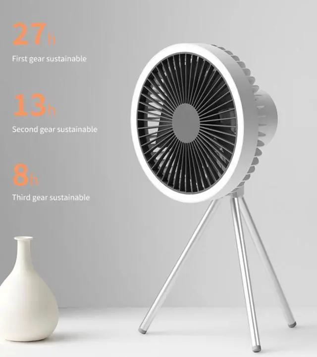 Alt view image 3 of 7 - Gemdeck Portable Rechargeable Tripod Fan, Battery Operated Fan with Tent Hook Gray
