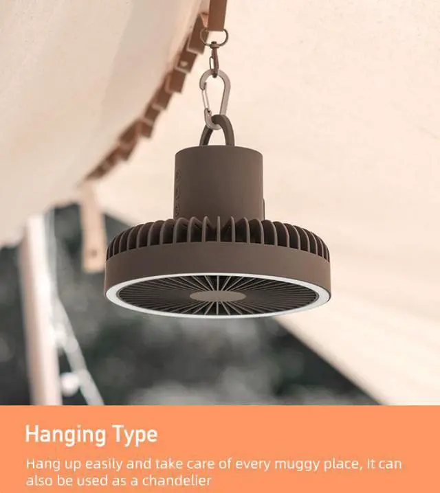 Alt view image 4 of 7 - Gemdeck Portable Rechargeable Tripod Fan, Battery Operated Fan with Tent Hook Gray