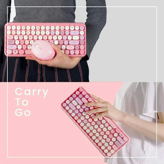 Alt view image 5 of 6 - Gemdeck Wireless Mini Keyboard and Mouse Combo Vintage Round Keycaps ORANGE/WHITE