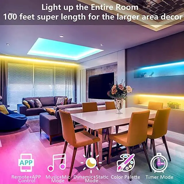 Alt view image 3 of 6 - Gemdeck 32.8*2 Feet Bluetooth Smart App Music RGB Colorful Changing Led Light Strip with DIY Remote