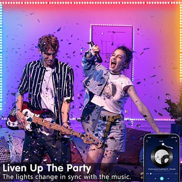 Alt view image 6 of 6 - Gemdeck 32.8*2 Feet Bluetooth Smart App Music RGB Colorful Changing Led Light Strip with DIY Remote