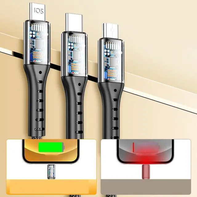 Alt view image 3 of 6 - Gemdeck Multi USB Charger Cable Retractable 3 in 1 Multiple Charging Cord Adapter Black