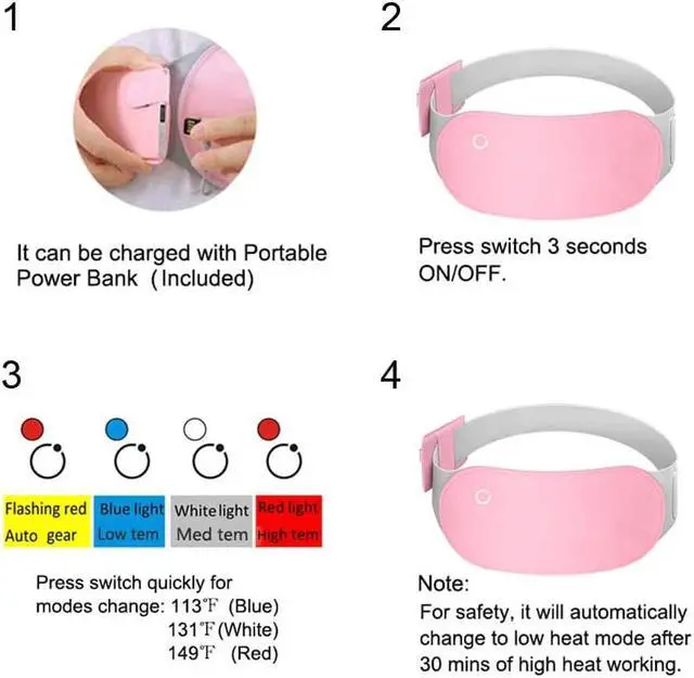 Alt view image 4 of 6 - Gemdeck Portable Electric Heating Pad,Lower Back Pain Relief USB Warming Waist Belt