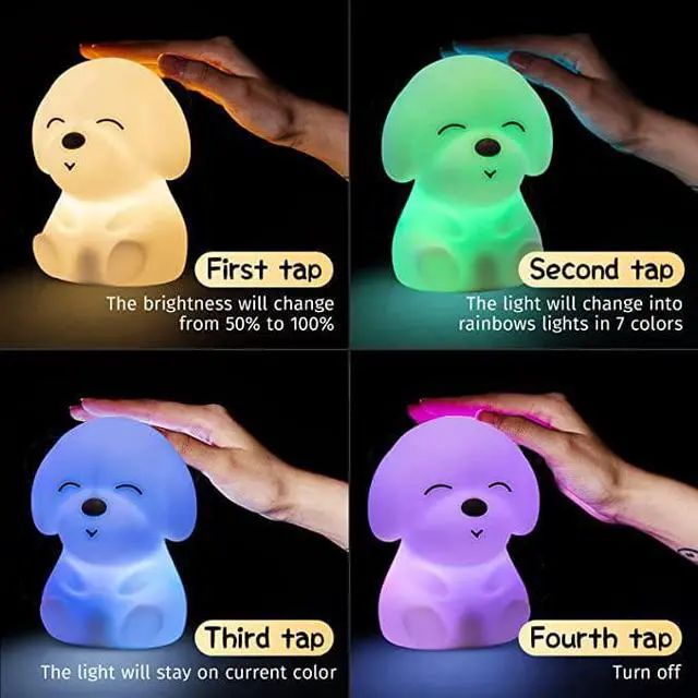 Alt view image 3 of 6 - Gemdeck Dog Night Light for Kids, 16 Color Changing Kids Night Light Lamp, Rechargeable Silicone Baby Night Light