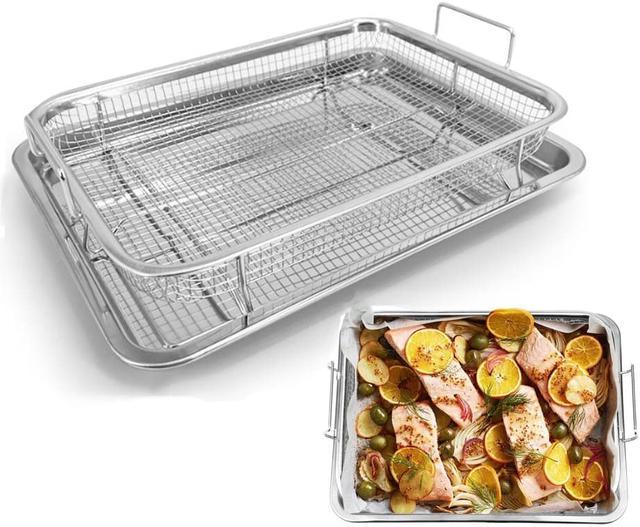 Gemdeck Air Fryer Basket For Oven, Stainless Steel 1/4 Rimmed Baking Sheet  With Wire Rack 