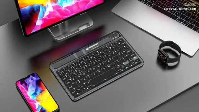 Alt view image 2 of 7 - Gemdeck Multi-device Bluetooth Keyboard Tablet Keyboard Wireless Keyboard Silver