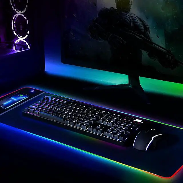 Alt view image 3 of 7 - Gemdeck RGB Gaming Mouse Pad 10W, LED Mouse Mat 31.5×11.8×0.15in, 10 Light Modes Extra Large Mousepad Non-Slip Rubber Base Computer Keyboard Mat for Gaming, MacBook, PC, Laptop, Desk