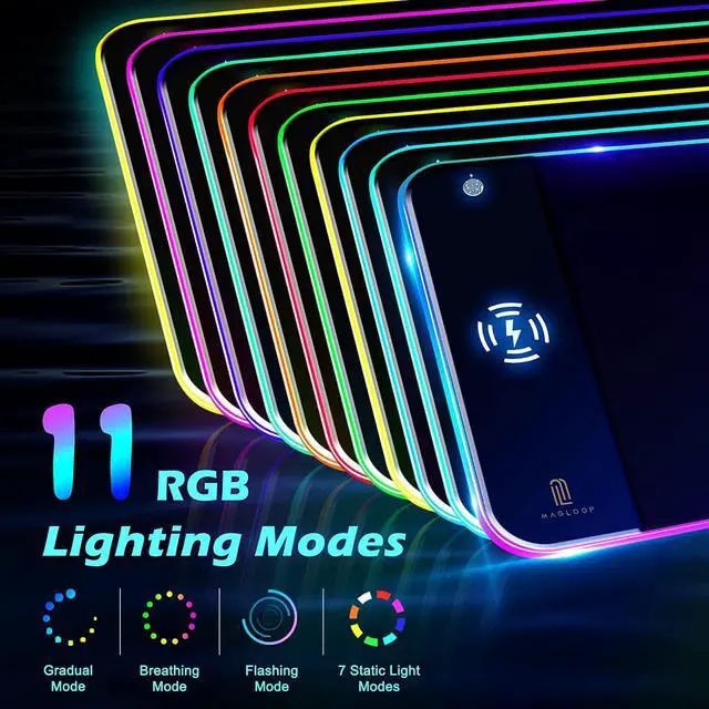 Alt view image 4 of 7 - Gemdeck RGB Gaming Mouse Pad 10W, LED Mouse Mat 31.5×11.8×0.15in, 10 Light Modes Extra Large Mousepad Non-Slip Rubber Base Computer Keyboard Mat for Gaming, MacBook, PC, Laptop, Desk