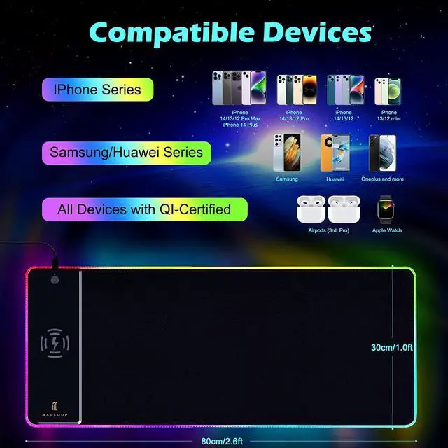 Alt view image 7 of 7 - Gemdeck RGB Gaming Mouse Pad 10W, LED Mouse Mat 31.5×11.8×0.15in, 10 Light Modes Extra Large Mousepad Non-Slip Rubber Base Computer Keyboard Mat for Gaming, MacBook, PC, Laptop, Desk
