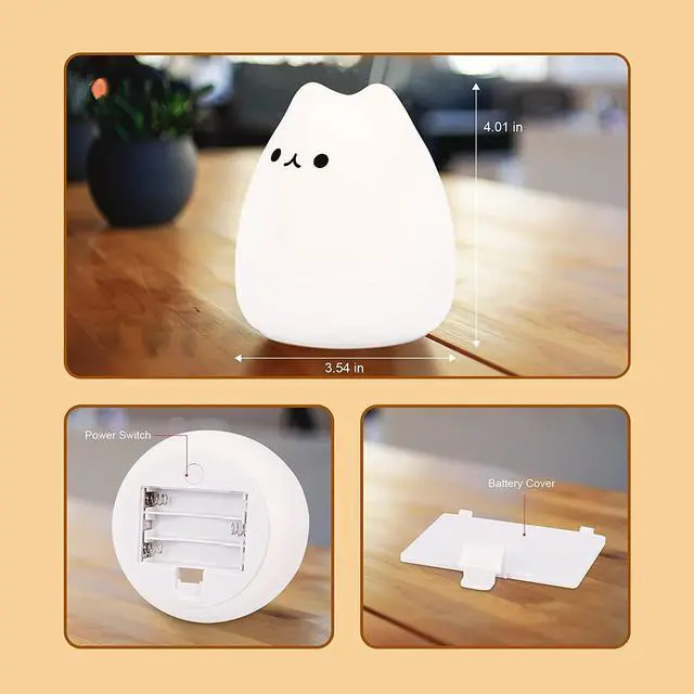 Alt view image 6 of 7 - Gemdeck LED Cat Night Light, Battery Powered Silicone Cute Cat Nursery Lights with 7-Color