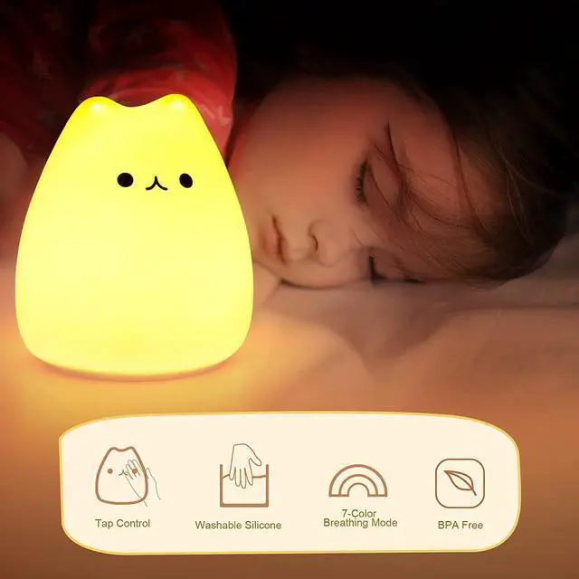 Alt view image 2 of 7 - Gemdeck LED Cat Night Light, Battery Powered Silicone Cute Cat Nursery Lights with 7-Color