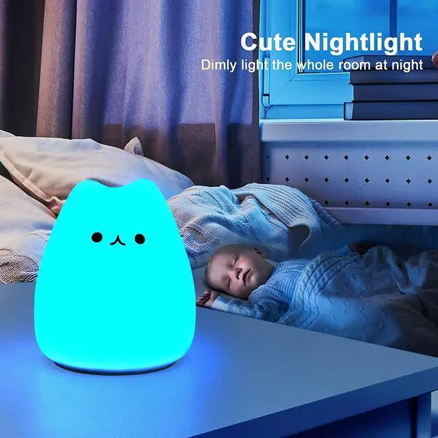 Alt view image 5 of 7 - Gemdeck LED Cat Night Light, Battery Powered Silicone Cute Cat Nursery Lights with 7-Color