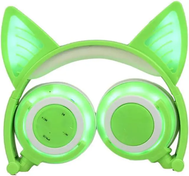 Main image of Gemdeck Wireless Headphones Cat Ear Bluetooth Foldable Light Up Headphones Green
