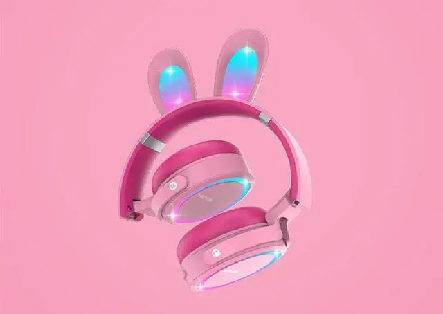 Alt view image 4 of 7 - Gemdeck Kids Headphones Cat Ear LED Light Up Foldable Bluetooth Headphone Purple