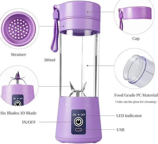 Alt view image 5 of 5 - Gemdeck Portable Mini Blender Fruit Mixer Machine Rechargeable Juicer Cup
