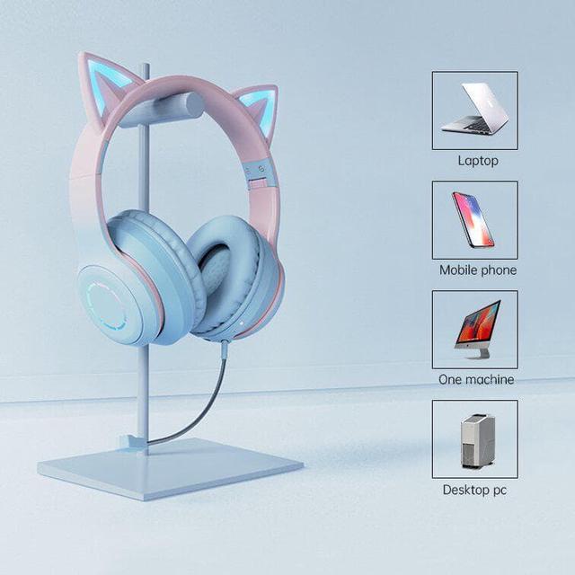 Alt view image 5 of 5 - Gemdeck Wired Headphones Cat Ear Gradient Headset Bluetooth Foldable Headphones Gift
