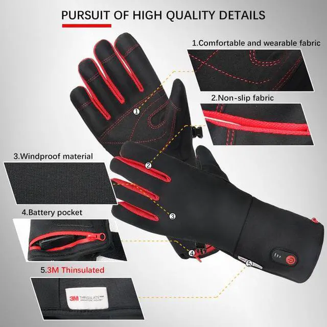 Alt view image 5 of 5 - Gemdeck Heated Gloves for Men Electric Heating Gloves Touchscreen Thermal Hand Warmer