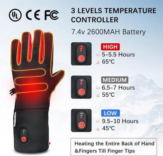 Alt view image 4 of 5 - Gemdeck Heated Gloves for Men Electric Heating Gloves Touchscreen Thermal Hand Warmer