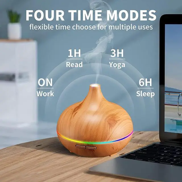 Alt view image 2 of 6 - Gemdeck Aromatherapy Diffuser for Essential Oil Large Room, Wood Grain Diffusers for Bedroom 3 Timer Settings, Cool Mist Humidifier Ultrasonic Diffuser with Soft Light
