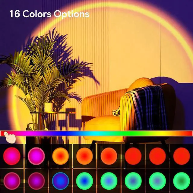 Alt view image 3 of 6 - Gemdeck Sunset Lamp Projection Led Lights with Remote, 16 Colors Night Light 360° Rotation Rainbow Lights Gifts for Women