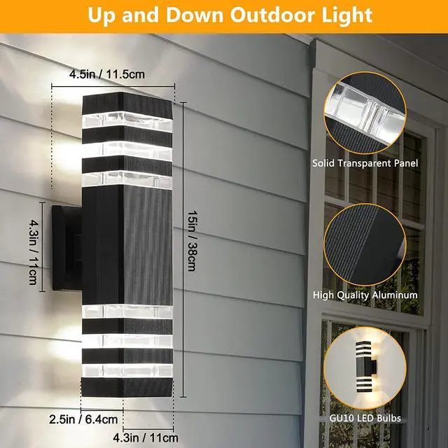Alt view image 4 of 5 - Gemdeck Waterproof LED Square Up and Down Lights Outdoor Wall Mount Light, 3-Layer Black Modern Outdoor Lights for House