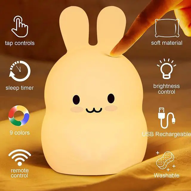 Alt view image 2 of 7 - Gemdeck Kids Bunny Night Light, Rabbit Led Silicone Bedside Lamp,  LED Touch Lights