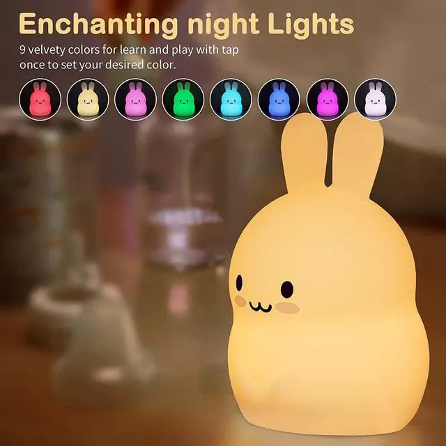 Alt view image 3 of 7 - Gemdeck Kids Bunny Night Light, Rabbit Led Silicone Bedside Lamp,  LED Touch Lights