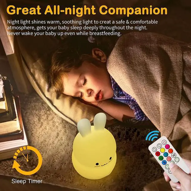 Alt view image 5 of 7 - Gemdeck Kids Bunny Night Light, Rabbit Led Silicone Bedside Lamp,  LED Touch Lights