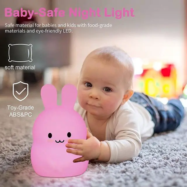 Alt view image 4 of 7 - Gemdeck Kids Bunny Night Light, Rabbit Led Silicone Bedside Lamp,  LED Touch Lights