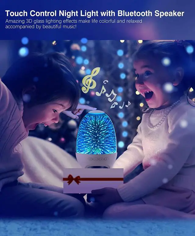Alt view image 2 of 5 - Gemdeck Night Light Bluetooth Speaker, 3D Glass Touch Control Bedside Table Lamp 7-Color LED Portable Wireless Speakers