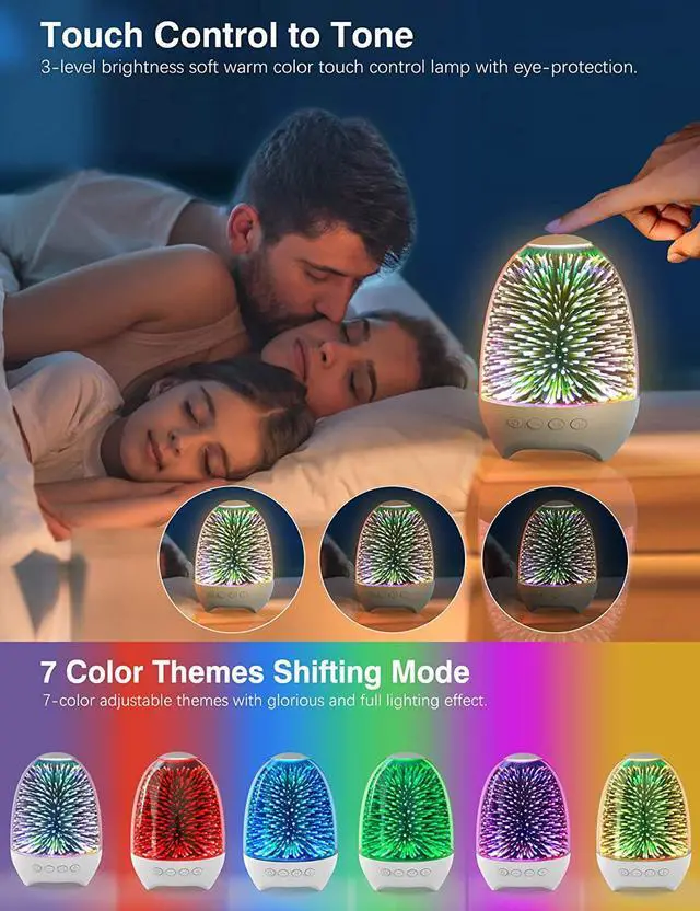 Alt view image 4 of 5 - Gemdeck Night Light Bluetooth Speaker, 3D Glass Touch Control Bedside Table Lamp 7-Color LED Portable Wireless Speakers