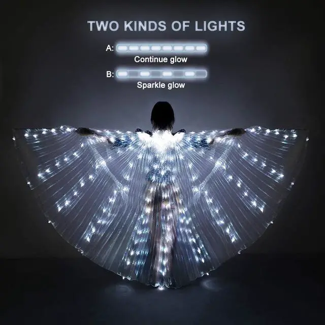 Alt view image 3 of 5 - Gemdeck LED Lights Belly Dance Isis Wings, Bellydance Glow Angel dance Wings with Telescopic Sticks Flexible Rods for Adults and Child