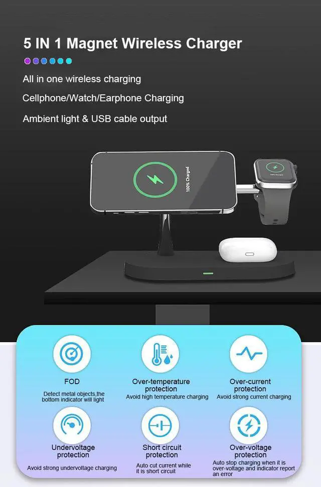 Alt view image 2 of 7 - Gemdeck Mag Safe Charger with Stand, Magnetic iPhone Charger, 3-in-1 Wireless Charging Station for Apple iPhone 14/13/12 Series, iWatch Ultra/8/7/6, Airpods Pro White