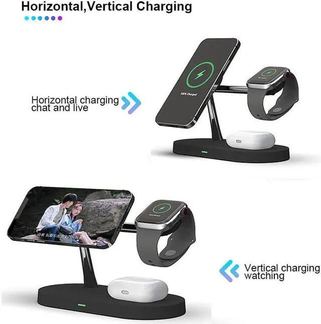 Alt view image 4 of 7 - Gemdeck Mag Safe Charger with Stand, Magnetic iPhone Charger, 3-in-1 Wireless Charging Station for Apple iPhone 14/13/12 Series, iWatch Ultra/8/7/6, Airpods Pro White