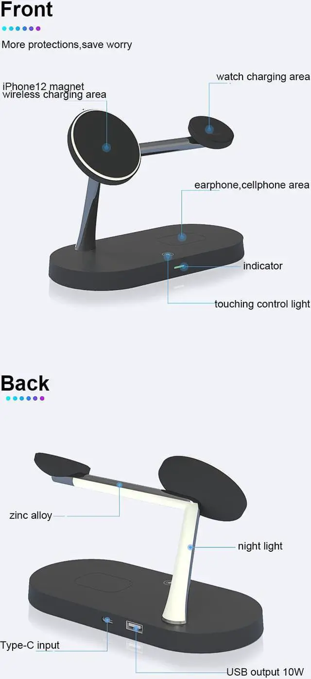 Alt view image 6 of 7 - Gemdeck Mag Safe Charger with Stand, Magnetic iPhone Charger, 3-in-1 Wireless Charging Station for Apple iPhone 14/13/12 Series, iWatch Ultra/8/7/6, Airpods Pro White