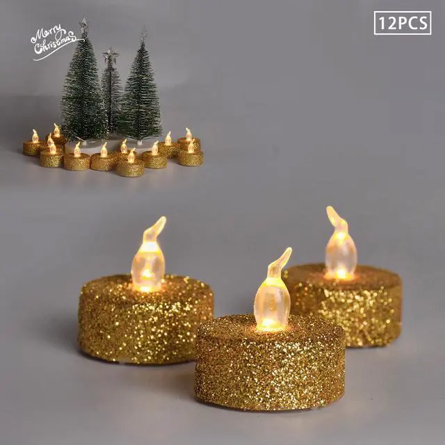 Alt view image 2 of 5 - Gemdeck 12pcs LED Tea Lights Candles Gold Powder Sequin Fake Unscented Flameless Candles