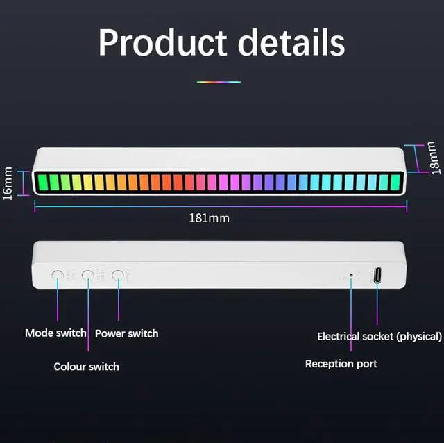 Alt view image 5 of 5 - Gemdeck Led Rgb Atmosphere Strip Lights Bar Music Sync Pickup Rhythm Ambient Usb Lamp
