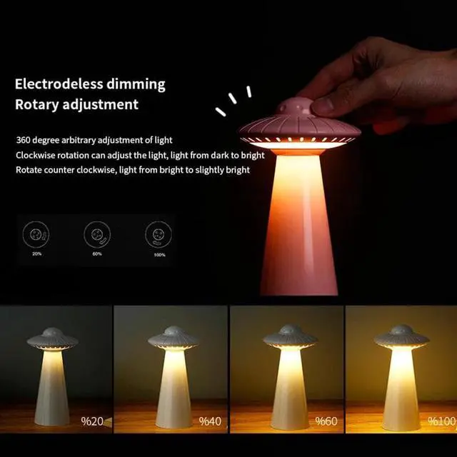Alt view image 3 of 6 - Gemdeck Flying Saucer LED Table Lamp Eye Protection USB Rechargeable Dimming Atmosphere Light Reading Night Light Bedside Decor