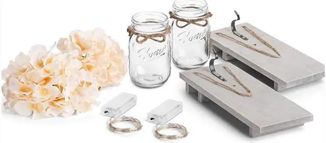 Alt view image 5 of 5 - Gemdeck Hanging Lantern Mason Jar Lights Wooden Board Led Mason Jar Wall Lights