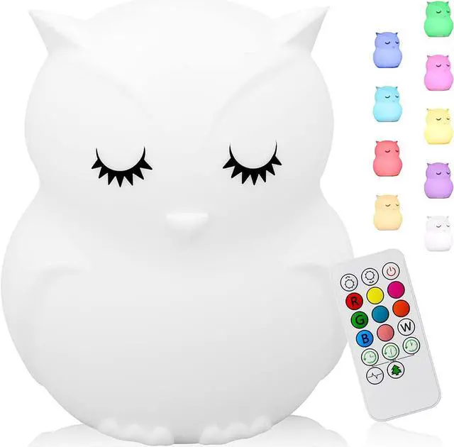 Main image of Gemdeck Owl Night Lights for Kids, 9 Colors USB Rechargeable Soft Silicone LED Nightlight