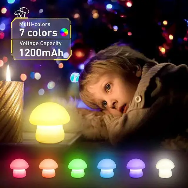 Alt view image 3 of 5 - Mushroom Lamp, Rechargeable Mushroom Night Light, Multi-Color LED Mushroom Nightlight