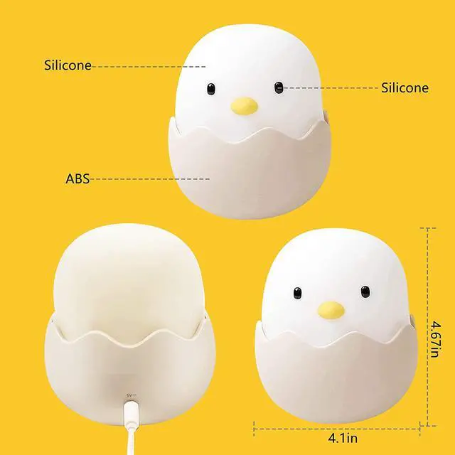 Alt view image 4 of 7 - Gemdeck Silicone Egg Nightlight for Baby, Soft Chicken Table Lamp with Rechargeable and Dimmable
