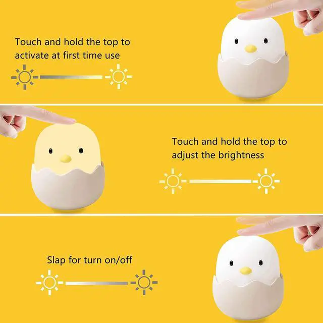 Alt view image 5 of 7 - Gemdeck Silicone Egg Nightlight for Baby, Soft Chicken Table Lamp with Rechargeable and Dimmable