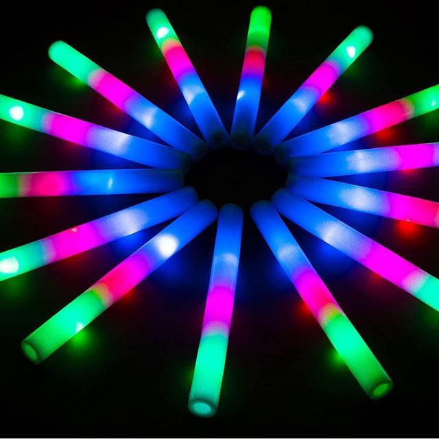 Gemdeck Foam Glow Sticks Bulk, 100 Pack LED Foam Sticks with 3 Modes  Colorful Flashing 