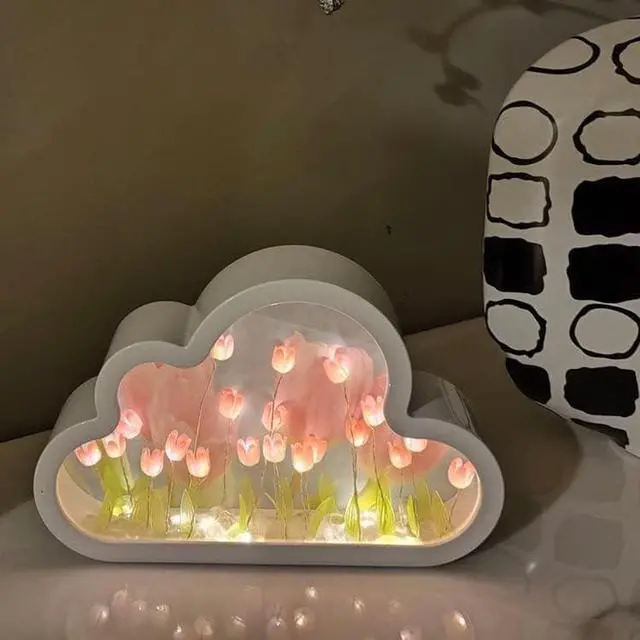 Alt view image 5 of 6 - Gemdeck DIY Tulip Night Light, Cloud Tulip Mirror Night Light, Simulation Flower Bedroom Sleeping Table Lamp