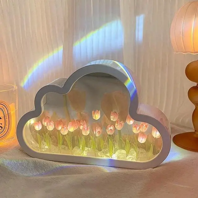 Alt view image 3 of 6 - Gemdeck DIY Tulip Night Light, Cloud Tulip Mirror Night Light, Simulation Flower Bedroom Sleeping Table Lamp