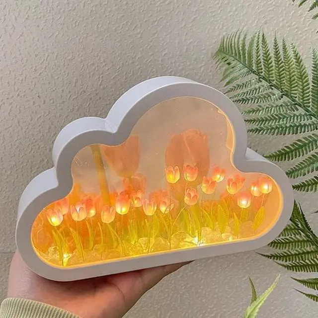 Alt view image 4 of 6 - Gemdeck DIY Tulip Night Light, Cloud Tulip Mirror Night Light, Simulation Flower Bedroom Sleeping Table Lamp