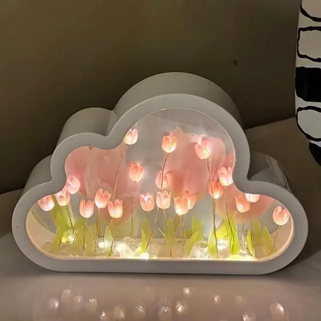 Main image of Gemdeck DIY Tulip Night Light, Cloud Tulip Mirror Night Light, Simulation Flower Bedroom Sleeping Table Lamp