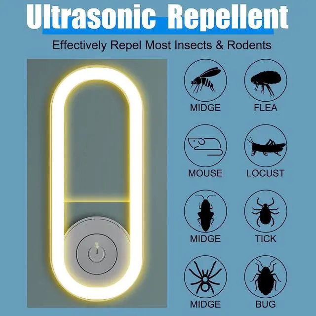 Alt view image 4 of 7 - Gemdeck 2 Pcs Ultrasonic Pest Repeller with Night Light, Indoor Pest Control Electronic Insect Pest Repellent